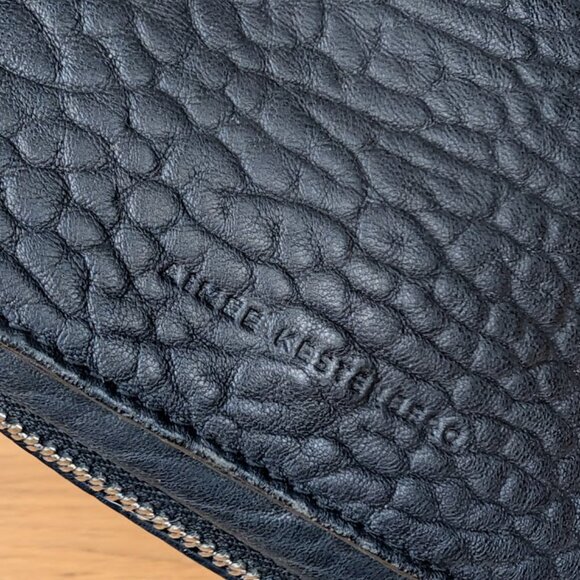 Aimee Kestenberg Good Times Bubble Lamb Leather Crossbody Black Moto Zip - Picture 2 of 4